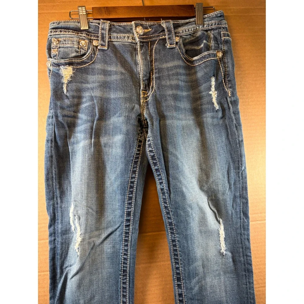 Miss Me Boyfriend Jeans Womens 27 Blue Distressed Embroidered Mid Rise 30x24